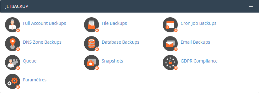 أدوات النسخ الاحتياطي والاستعادة في واجهة JetBackup القديمة