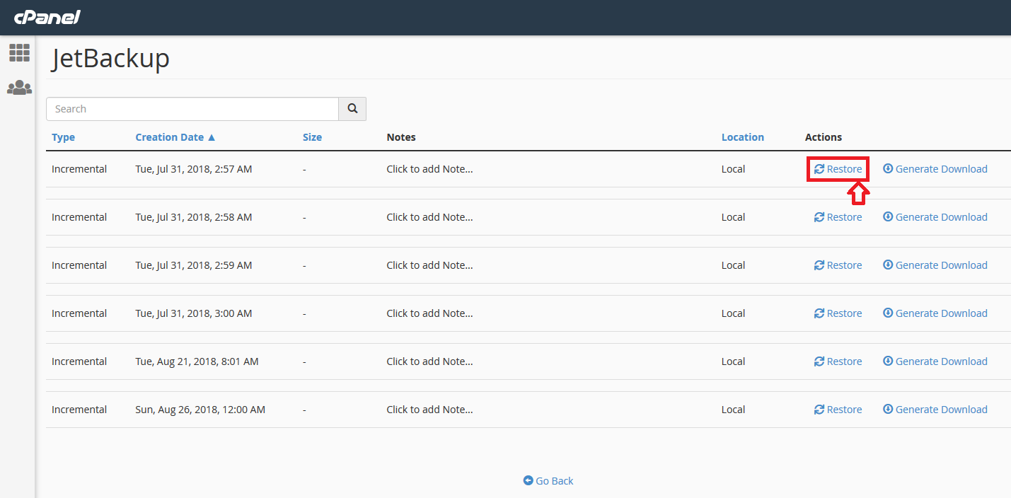 الاستعادة عبر JetBackup في cPanel