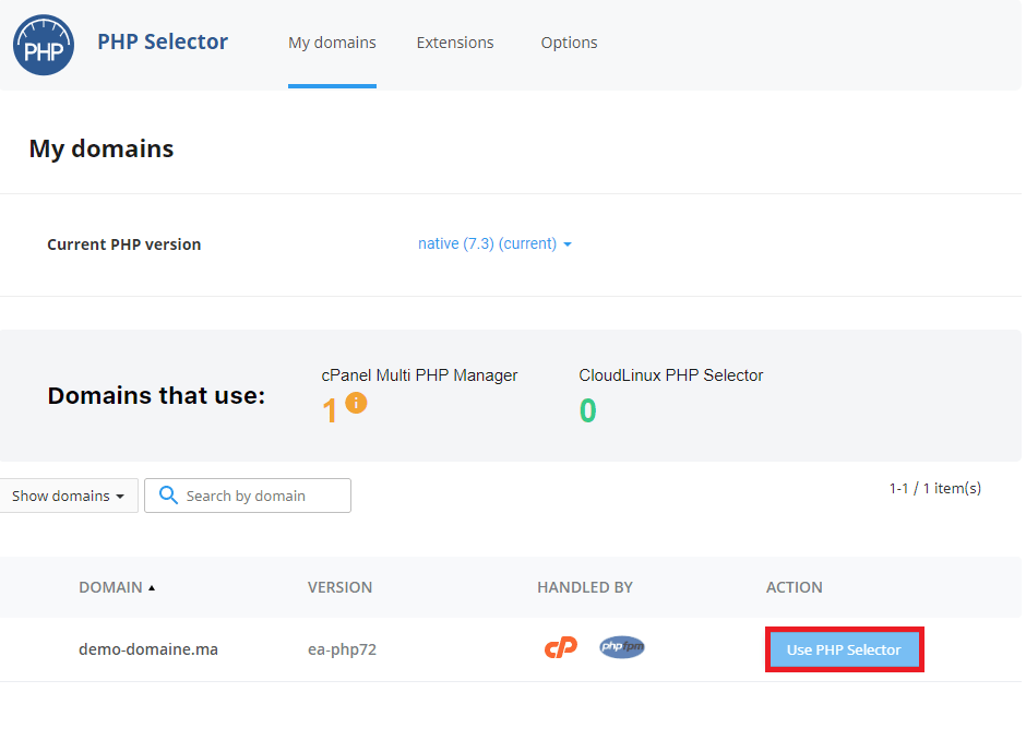 قائمة النطاقات في PHP Selector