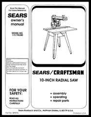 Sears Craftsman 10″ Radial Saw 113.196380 Instruction Manual: 80 Pages