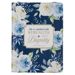 Blue Vegan Leather Zipped Journal, Inspirational Women’s Notebook Floral