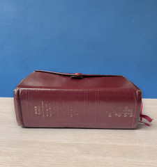 LDS QUAD Bonded Leather 5.5×7.25” Scriptures Snap Cover Burgundy Well Loved
