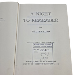 Vtg A NIGHT TO REMEMBER by Walter Lord Titanic USA 1955 1970 HC DJ 15th Ex Lib