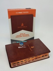 Biblia letra grande 12 puntos tamaño manual RVR1960 piel fabricada marrón índice