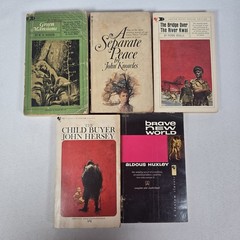 5 Vtg Bantam Paperback Classics: Green Mansions, Brave New World, Child Buyer +
