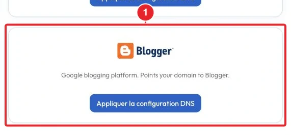Repérer la carte Blogger et son bouton Appliquer la configuration DNS
