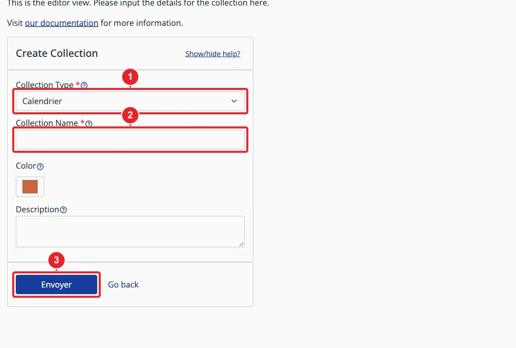 Formulaire de création d’un calendrier dans cPanel
