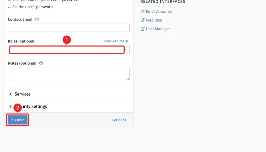 Formulaire de création d’un membre de l’équipe dans cPanel