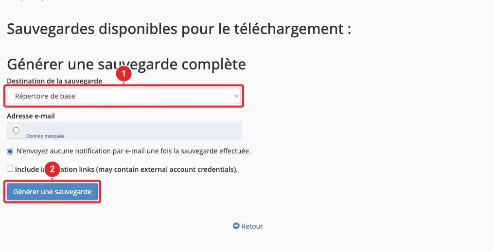 تحضير نسخة احتياطية كاملة من cPanel للترحيل إلى CAP CONNECT