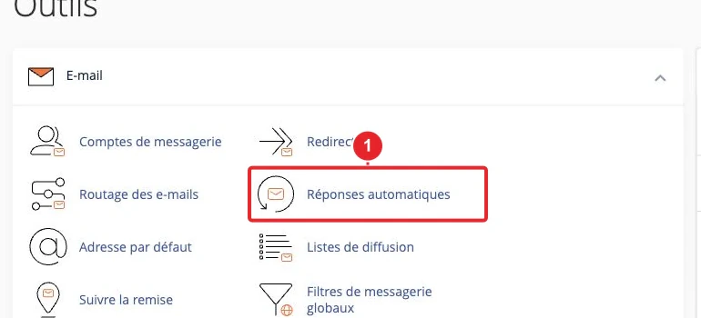 Accéder à répondeurs automatiques depuis le tableau de bord cPanel
