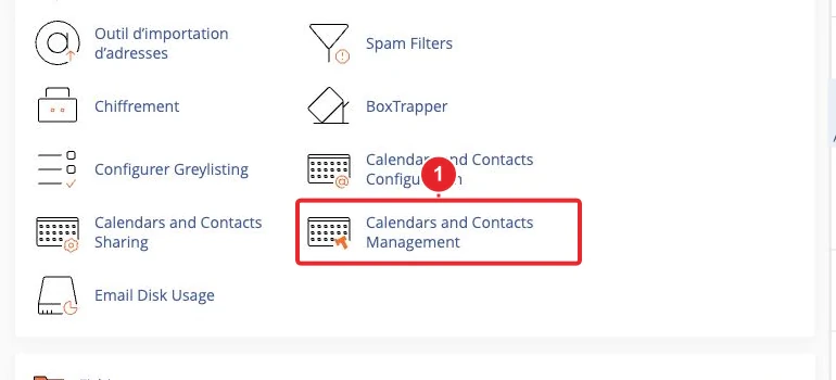 Accéder à calendriers et contacts depuis le tableau de bord cPanel