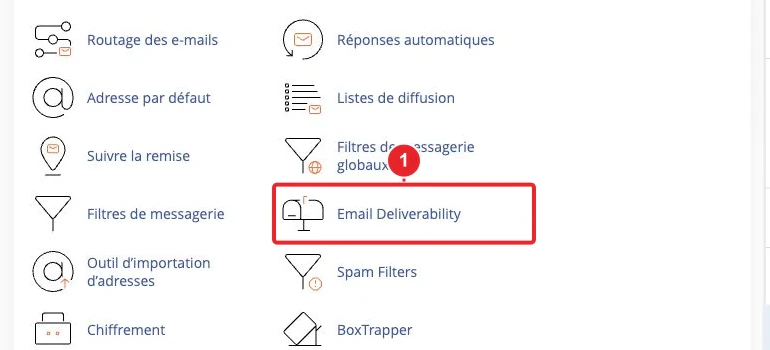 Accéder à Email Deliverability depuis le tableau de bord cPanel