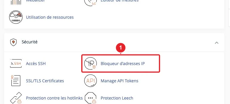 Accéder à bloqueur IP depuis le tableau de bord cPanel