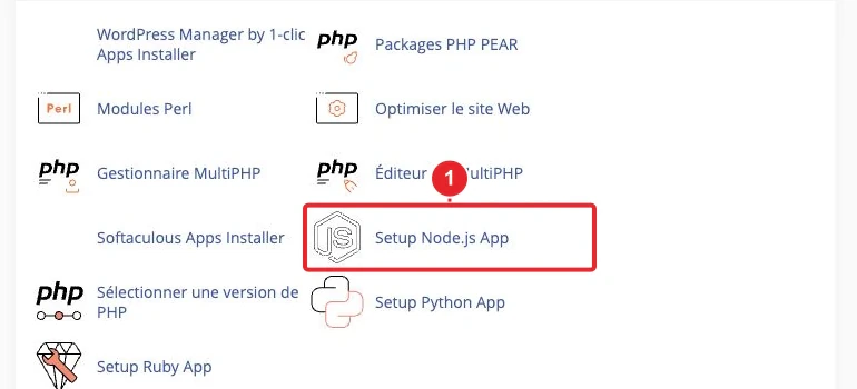 Accéder à applications Node.js depuis le tableau de bord cPanel