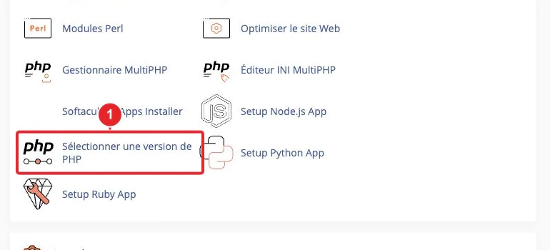 Accéder à PHP Selector depuis le tableau de bord cPanel