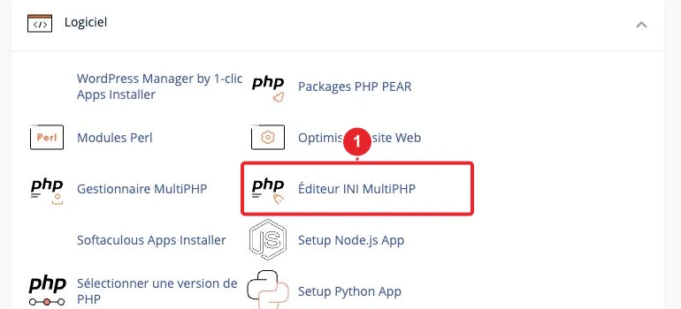 Accéder à éditeur INI MultiPHP depuis le tableau de bord cPanel