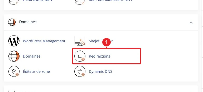 Accéder à redirections web depuis le tableau de bord cPanel