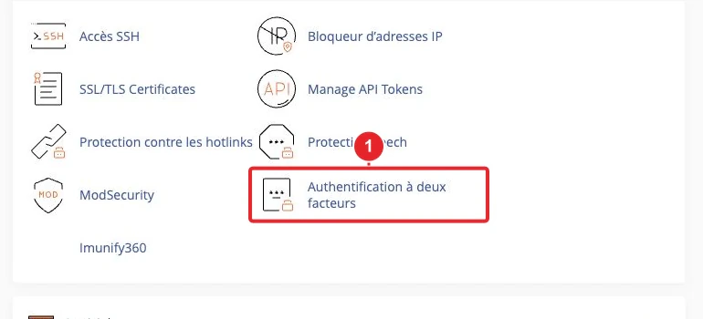Accéder à authentification à deux facteurs depuis le tableau de bord cPanel