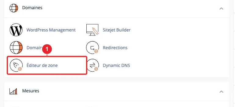 Accéder à éditeur de zone DNS depuis le tableau de bord cPanel