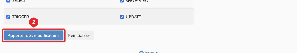 Attribution des privilèges d’un utilisateur MySQL à sa base dans cPanel — Enregistrer les privilèges