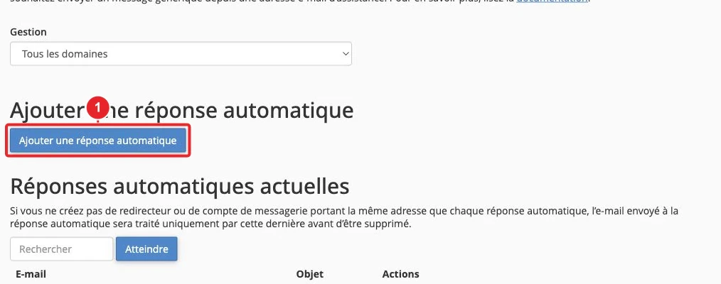 Liste des répondeurs automatiques dans cPanel