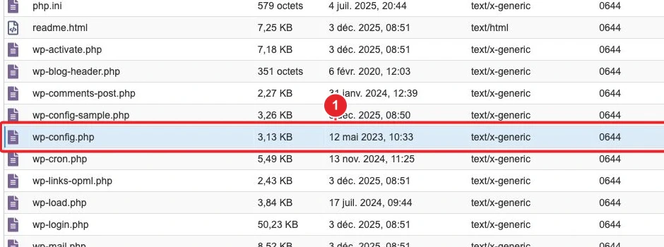 Repérer le fichier wp-config.php contenant les informations de la base WordPress