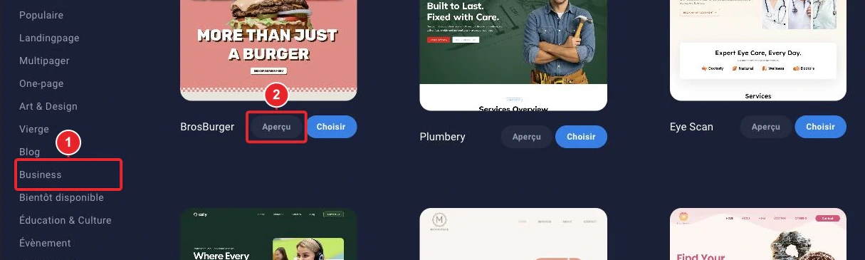 Choisir et prévisualiser un modèle de site dans Sitejet Builder