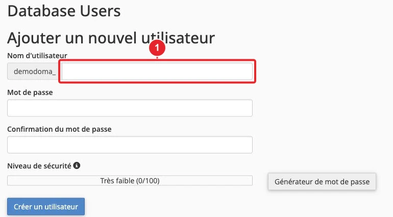 Créer un utilisateur MySQL et l’associer à une base de données dans cPanel — Créer l’utilisateur MySQL