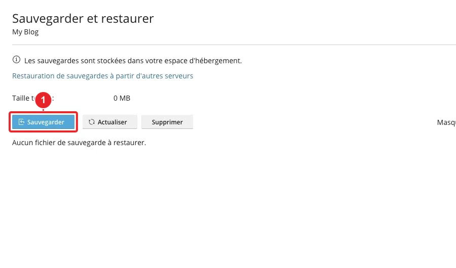 Interface de sauvegarde et de restauration WordPress dans WP Toolkit