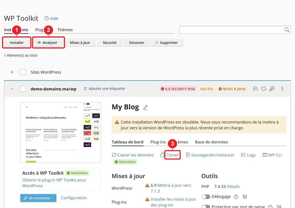 Accéder à WP Toolkit depuis le tableau de bord cPanel
