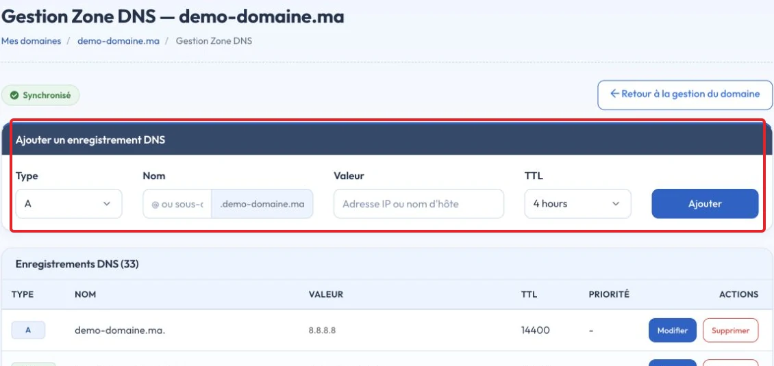 Ajouter un enregistrement dans la nouvelle interface de Gestion Zone DNS