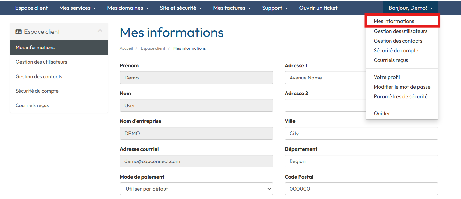 Modifier les informations