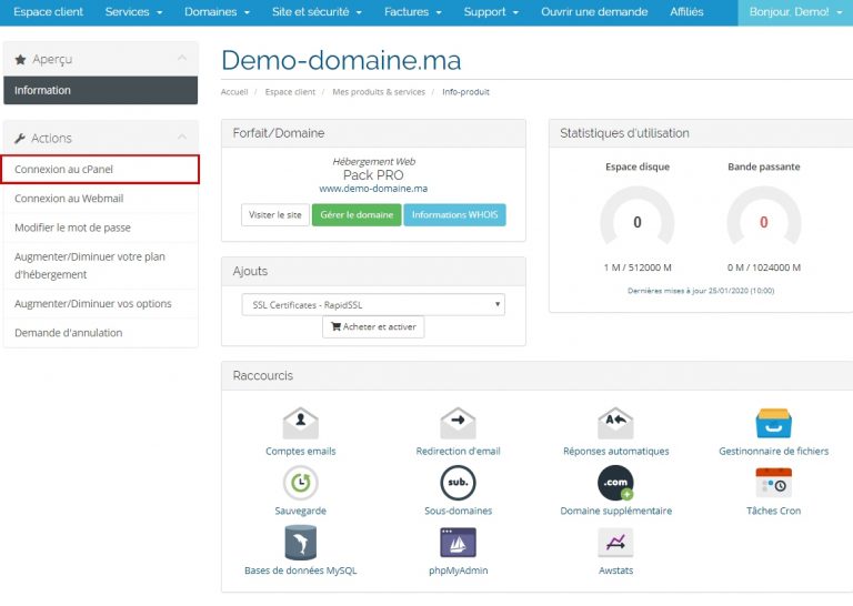 Comment accéder à mon compte cPanel?