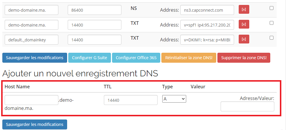 Ajouter un nom de domaine DNS