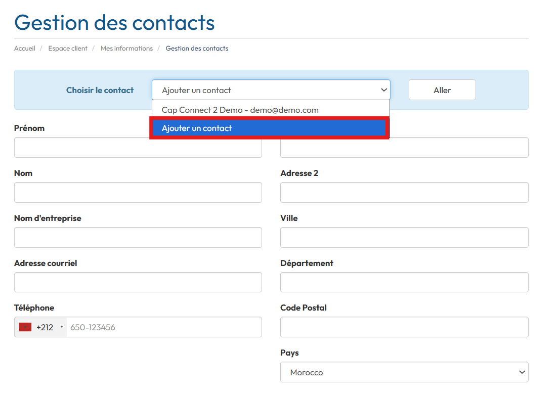 Ajouter contact espace client