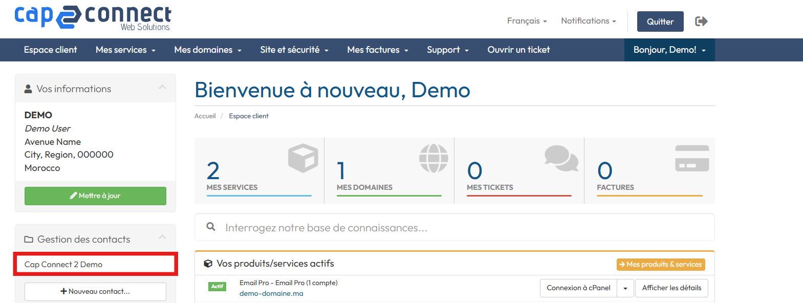 Modifier contact espace client