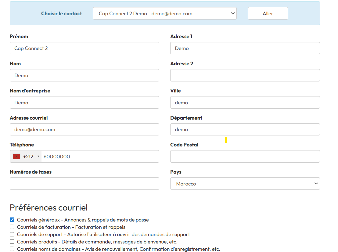Modifier contact espace client