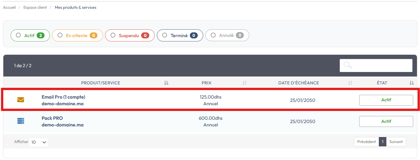 Email PRO Espace Client