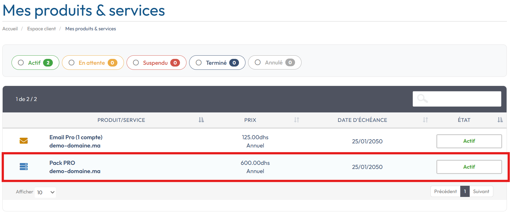 Mes Produits & Services