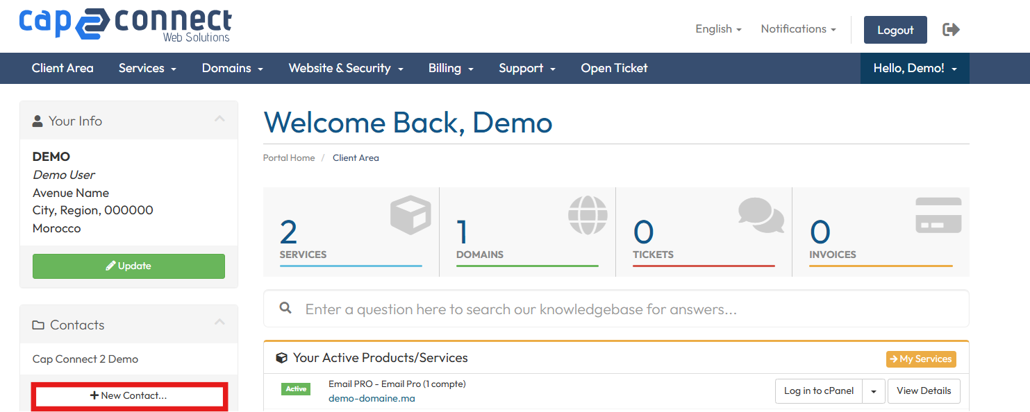 Add Contact Client Area