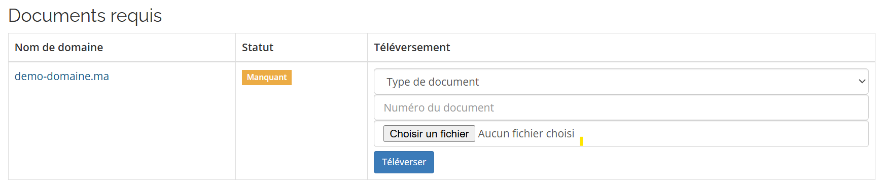 formulaire document d'identité